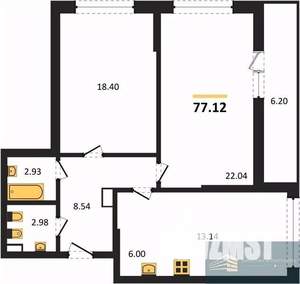 2-к квартира, вторичка, 77м2, 2/23 этаж