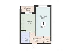 1-к квартира, вторичка, 38м2, 15/18 этаж