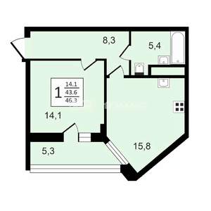 1-к квартира, строящийся дом, 46м2, 9/24 этаж