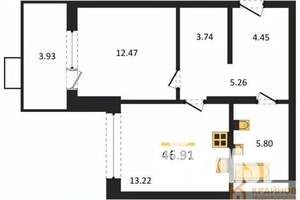 1-к квартира, вторичка, 47м2, 5/21 этаж