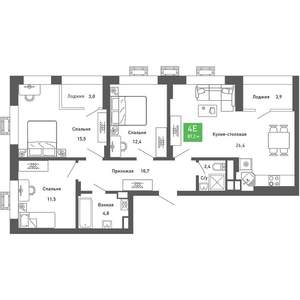 4-к квартира, строящийся дом, 87м2, 10/14 этаж