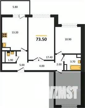 3-к квартира, вторичка, 74м2, 6/17 этаж