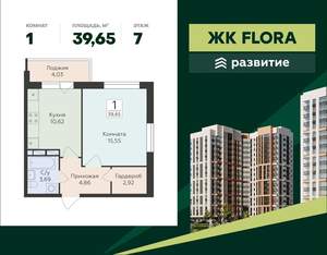 1-к квартира, вторичка, 40м2, 7/17 этаж