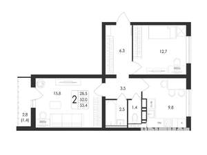 2-к квартира, вторичка, 53м2, 6/17 этаж