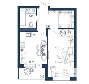 1-к квартира, вторичка, 44м2, 4/18 этаж