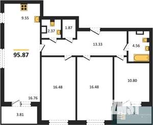 3-к квартира, вторичка, 96м2, 2/18 этаж