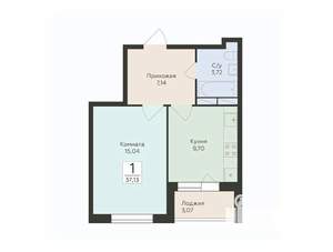 1-к квартира, строящийся дом, 37м2, 2/18 этаж