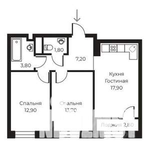 2-к квартира, вторичка, 59м2, 13/14 этаж