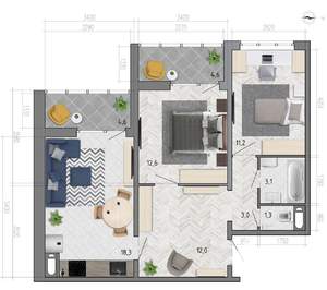 2-к квартира, вторичка, 66м2, 18/18 этаж