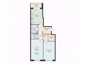 2-к квартира, вторичка, 70м2, 2/16 этаж