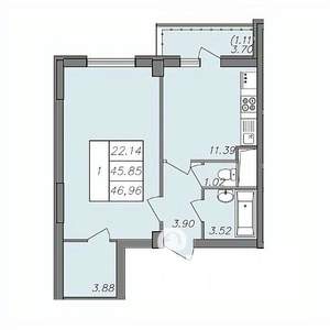 1-к квартира, вторичка, 46м2, 11/13 этаж