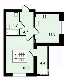 1-к квартира, строящийся дом, 40м2, 15/24 этаж