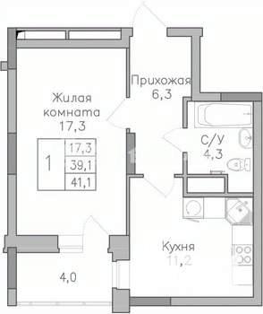 1-к квартира, строящийся дом, 41м2, 3/25 этаж