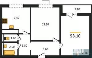 2-к квартира, вторичка, 53м2, 13/19 этаж