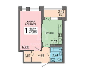 1-к квартира, вторичка, 41м2, 4/18 этаж