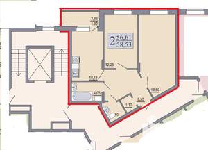 2-к квартира, вторичка, 57м2, 7/9 этаж