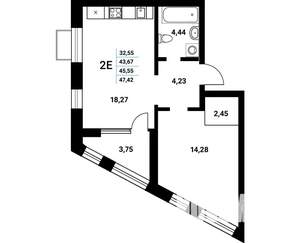 2-к квартира, строящийся дом, 47м2, 18/21 этаж