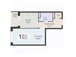 1-к квартира, вторичка, 38м2, 12/20 этаж