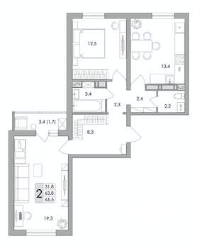 2-к квартира, вторичка, 66м2, 17/17 этаж