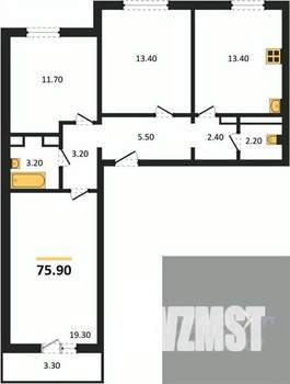 3-к квартира, вторичка, 76м2, 6/17 этаж