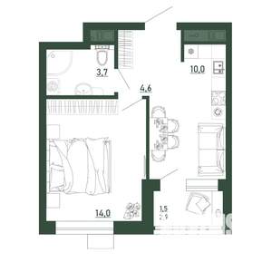 1-к квартира, строящийся дом, 34м2, 8/13 этаж