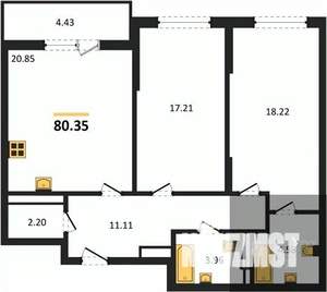 2-к квартира, вторичка, 82м2, 21/22 этаж