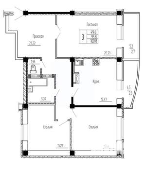 3-к квартира, строящийся дом, 101м2, 12/16 этаж