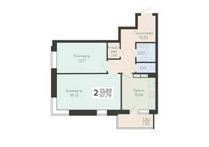 2-к квартира, вторичка, 58м2, 16/19 этаж