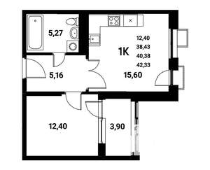 1-к квартира, строящийся дом, 42м2, 15/21 этаж