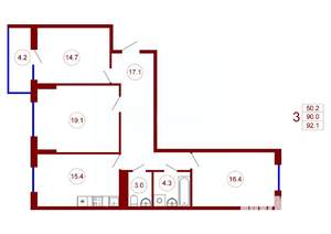 2-к квартира, строящийся дом, 65м2, 8/23 этаж