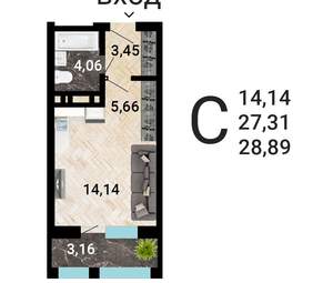 Студия квартира, строящийся дом, 30м2, 12/31 этаж