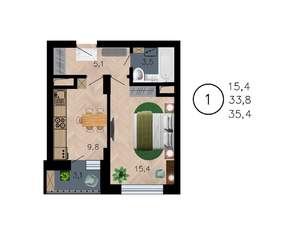 1-к квартира, вторичка, 35м2, 11/21 этаж