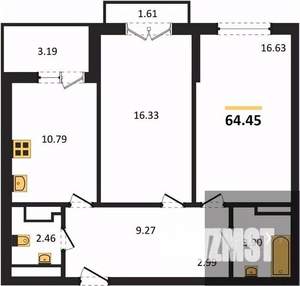 2-к квартира, вторичка, 64м2, 3/18 этаж