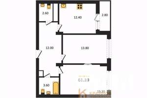 2-к квартира, вторичка, 61м2, 3/13 этаж