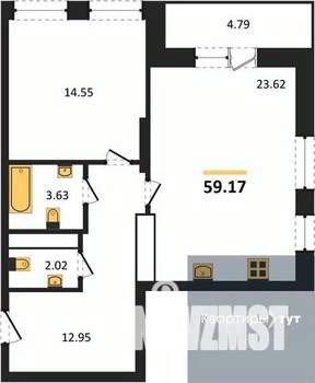 1-к квартира, вторичка, 59м2, 7/25 этаж