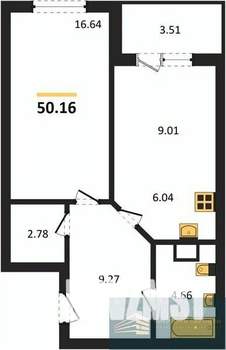1-к квартира, вторичка, 50м2, 6/18 этаж