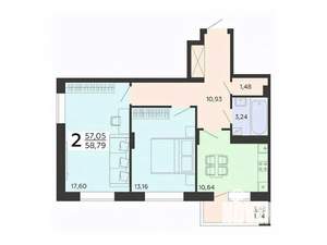 2-к квартира, вторичка, 59м2, 18/18 этаж
