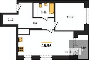1-к квартира, вторичка, 47м2, 19/25 этаж