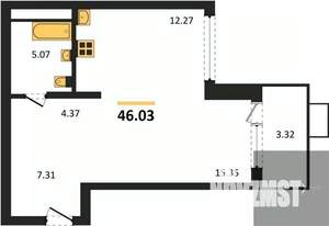 1-к квартира, вторичка, 46м2, 11/21 этаж