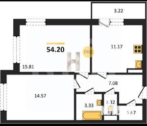 2-к квартира, вторичка, 54м2, 8/19 этаж