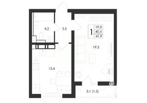1-к квартира, вторичка, 42м2, 4/17 этаж