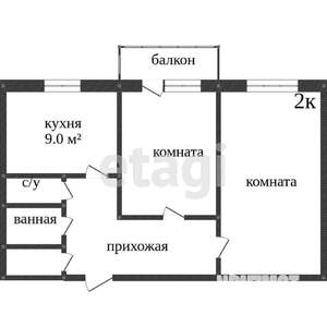 2-к квартира, вторичка, 52м2, 9/9 этаж
