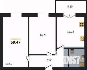 2-к квартира, вторичка, 59м2, 1/15 этаж