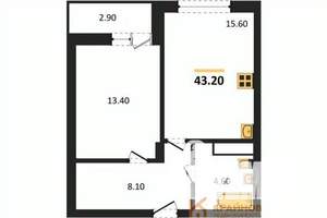 1-к квартира, вторичка, 43м2, 6/13 этаж
