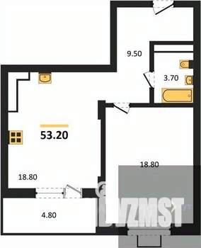 1-к квартира, вторичка, 53м2, 9/15 этаж