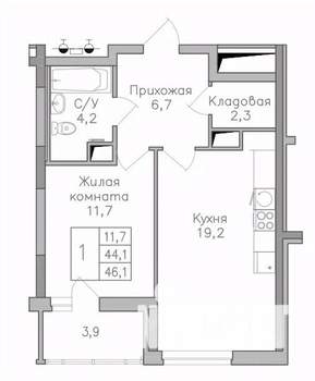 1-к квартира, строящийся дом, 46м2, 2/25 этаж