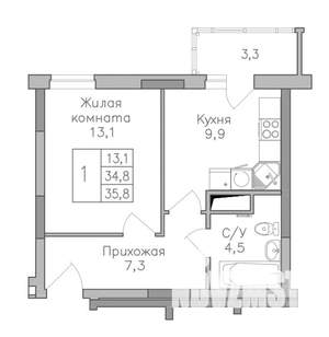 1-к квартира, строящийся дом, 36м2, 4/25 этаж