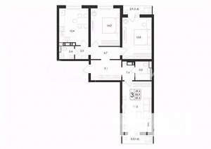 3-к квартира, строящийся дом, 89м2, 4/18 этаж