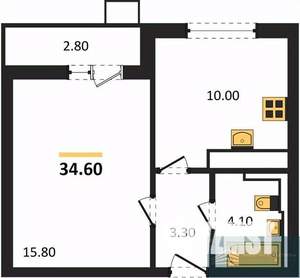 1-к квартира, вторичка, 35м2, 17/19 этаж