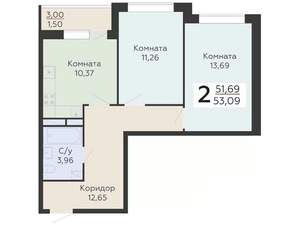 2-к квартира, вторичка, 53м2, 9/20 этаж
